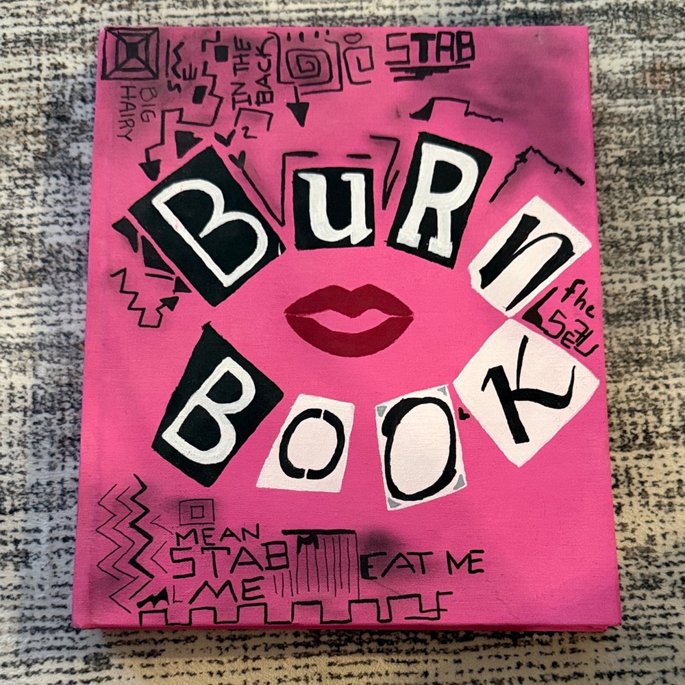 Pink 'Burn Book' Hand-Painted Notebook with Canvas Cover